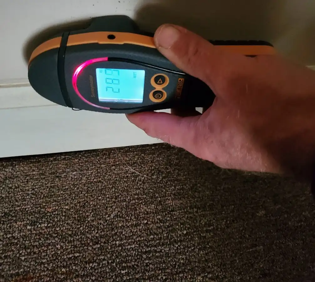 Moisture detection at baseboard during Sewage Cleanup & Sanitation in Lisbon